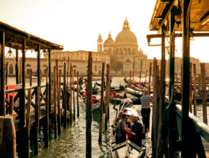 Rush at a Grand Canal gondola station Rush at a Grand Canal gondola station